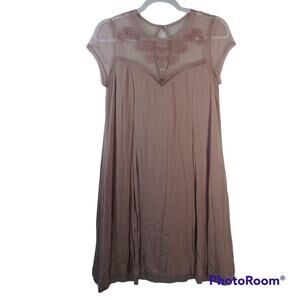 TRIXXI Boho Embroidered Mesh Flowy A-Line Blush Pink Dress Size Small Jr